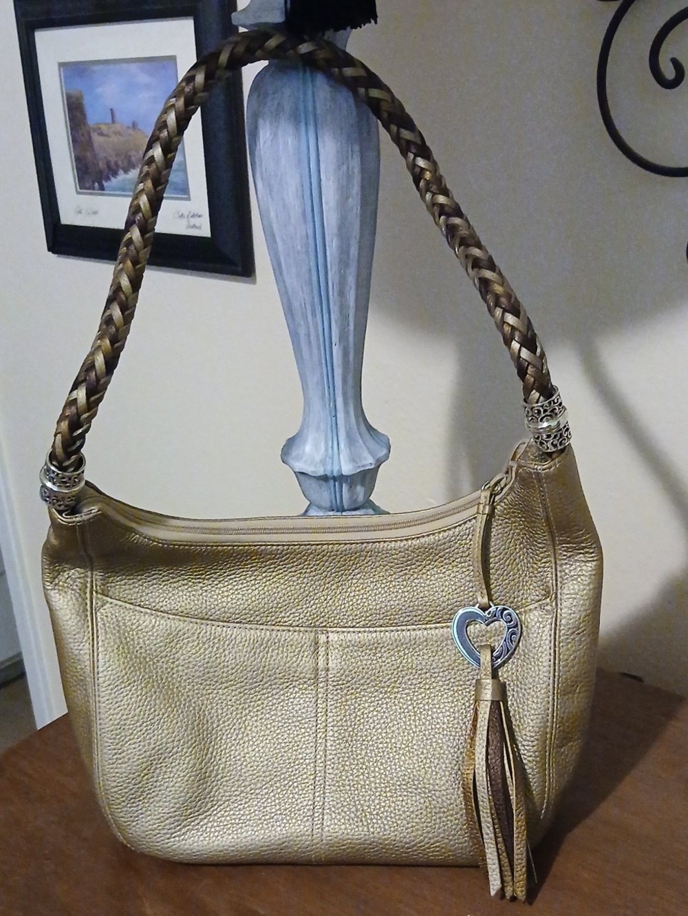 Brighton Gold Metallic Leather Hobo with Braided Shoulder Strap
